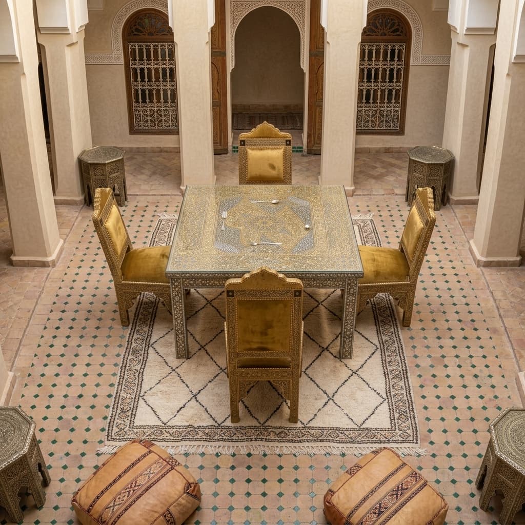 طاولة طعام مع 4 كراسي — نحاس منقوش
