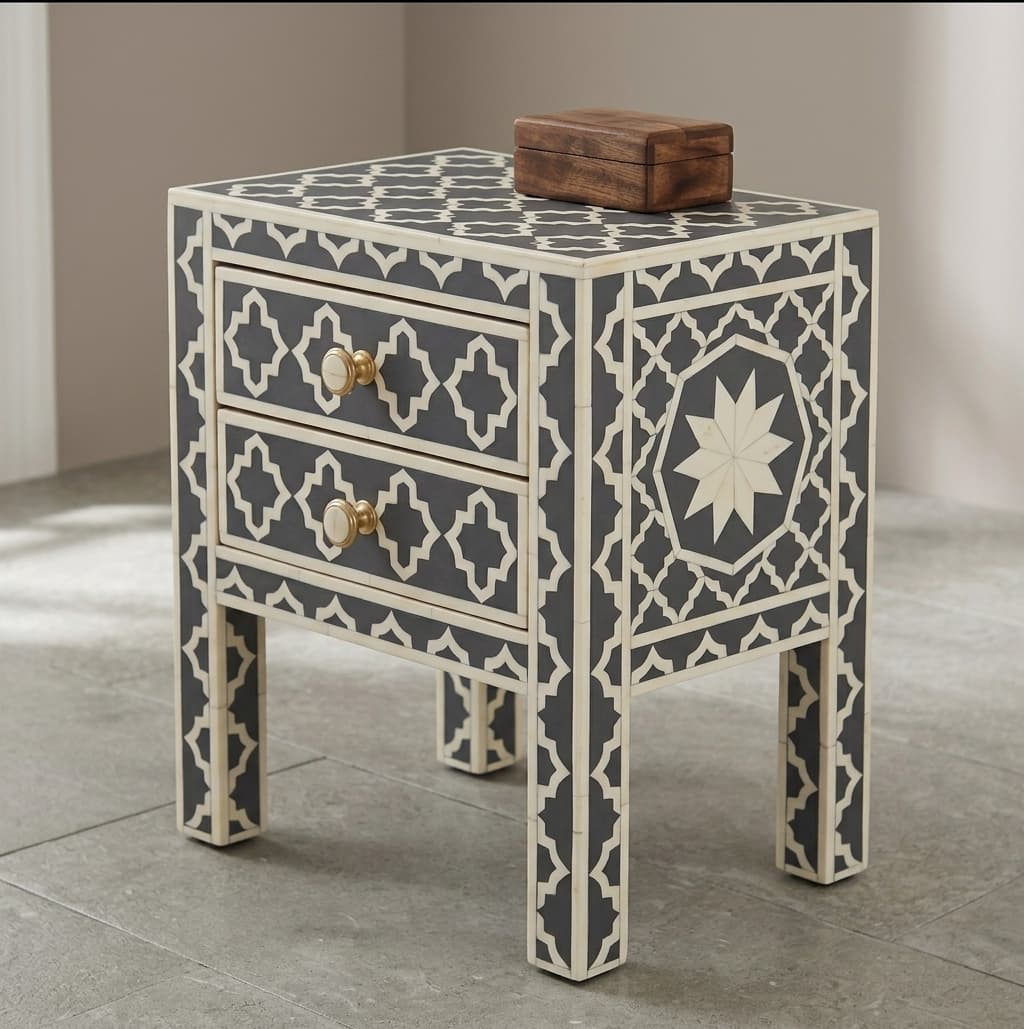 طاولة سرير بنقش هندسي كحلي