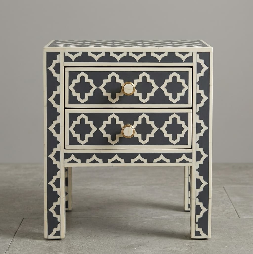 طاولة سرير بنقش هندسي كحلي